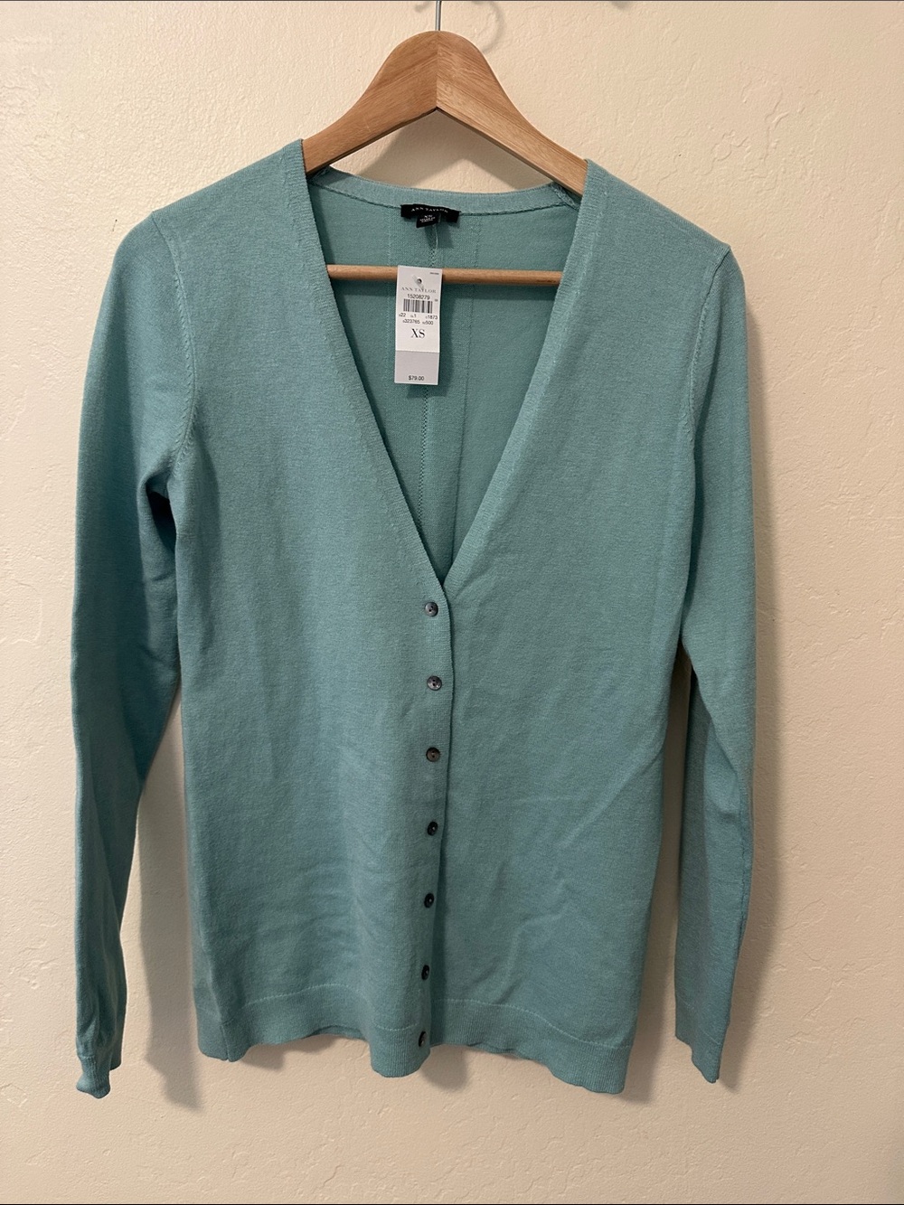 Ann Taylor Teal V-Neck Button Front Cardigan
